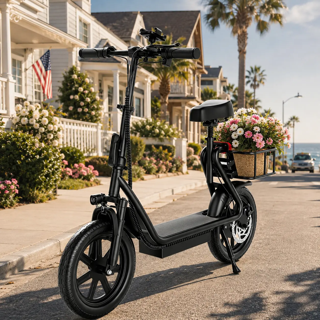 B Adult Foldable Electric Scooter with Seat and Storage Basket - 500W Motor, 48V/10.4Ah Battery, LED Headlight, Dual Suspension System, 16-22 MPH Top Speed acooter