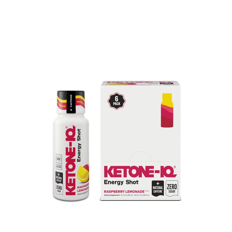 Ketone-IQ Caffeine Energy Shot for Focus & Energy - No Sugar, Natural Caffeine, 100% Vegan - Raspberry Lemonade Flavor - 6 Shots