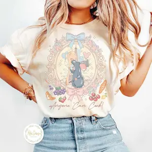 Adult and Youth Retro Coquette Bow Ratatouille Remy Tee, Anyone Can Cook Quote, Paris France Gusteau's Shirt