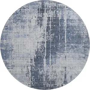 HomeRoots 665648 8 ft. Navy Blue & Ivory Abstract Transitional Round Area Rug - Cool-Toned, Dark, Dual-Colored, Full-Sized, Machine-Washable, UV-Protected, Cool-Toned Area Rugs, Dark Area Rugs