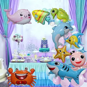 12Pcs Sea Animal Balloons Large Foil Dolphin Whale Starfish Balloons Aluminum Film Under The Sea Party Decorations Easter Room Decor Tools & Hardware
