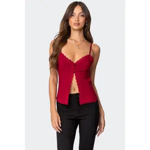 Crimson Lacey Split Front Top