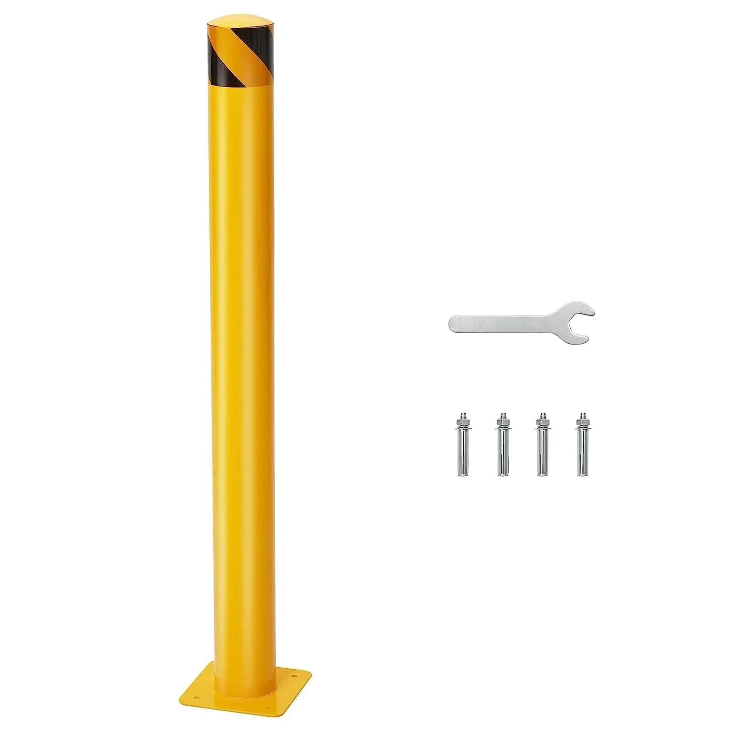 Garvee 1-Pack Safety Bollard - 48 inches H x 4.5 inch Diameter Yellow Steel Post with 4 Anchor Bolts, 2-Minute Tool-Free Installation, ADA-Compliant Space Guarding for Traffic Control, Driveway Barrier, Construction Sites