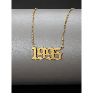 Spring Street Style Birth Year Number Charm Necklace, Trendy Stainless Steel Charm Necklace, Fashionable Vintage Summer Fall 2024 Jewelry for Men & Women As Gift for Couples & Friends, Fall Outfits, Fall Freshness