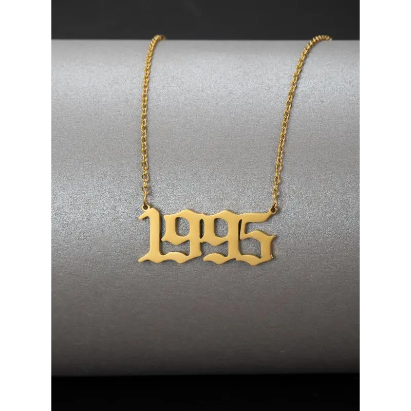 Spring Street Style Birth Year Number Charm Necklace, Trendy Stainless Steel Charm Necklace, Fashionable Vintage Summer Fall 2024 Jewelry for Men & Women As Gift for Couples & Friends, Fall Outfits, Fall Freshness