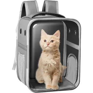 Clear Cat Backpack Carrier Dog and Cats Backpack Bubble, Space Capsule Cat Bag Carrier, Breathable and Suitable Panorama Pet Backpacks for Biking/Traveling/Camping/Walking (Grey)