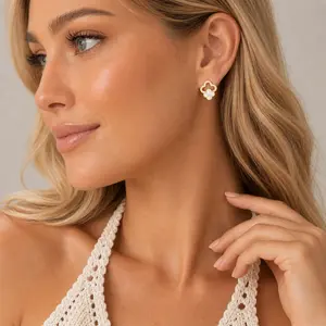 Four Leaf Clover Stud Earrings for Women, Gold Rhinestone Lucky Clover Ear Studs, White Black Red Enamel Dainty Earrings, Everyday Jewelry Gifts for Her Lucky Clover Design