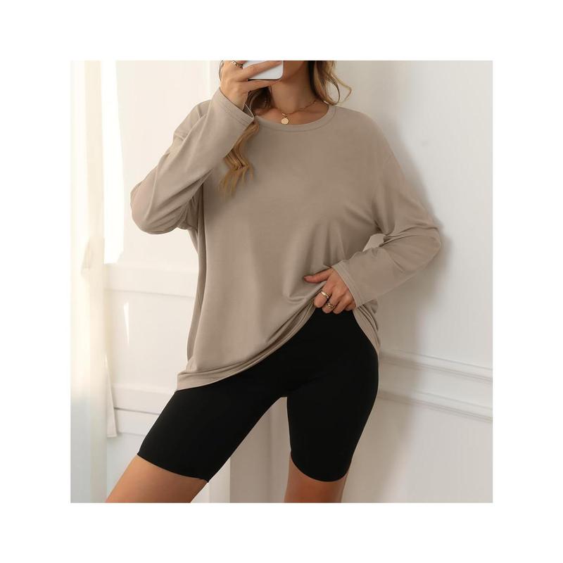 Womens Oversized Long Sleeve T Shirts Basic Crewneck Tee Fall Tops Casual Workout Fashion Casual Y2K Clothes Goth Punk Rock Tie-Back Tank Womenswear Streetwear Tshirt Baggy singlet quick dry Summer Black Loose Minimalist workout tops compression shirts