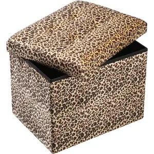 Ottoman Storage Ottoman Footrest Stool Small Ottoman with Storage Foldable Ottoman Foot Rest Footstool Bench for Living Room 17x13x13inches Leopard Print