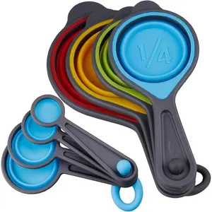 Measuring Cups and Spoons set, Collapsible Measuring Cups, 8 count Measuring Cups&Spoons Set, Engraved Metric &  Markings for Liquid&Dry Measuring, Space Saving,  Colorful