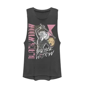 Juniors Womens Marvel Black Widow Binary Code Festival Muscle Tee