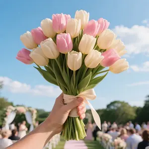 10pcs Realistic Tulip Bouquet (5 + 5 ), Non-Fading Nordic Home Decor, Artificial Plant, Living Room Dining Table Anniversary Party Decoration, Artificial Flowers Bouquet