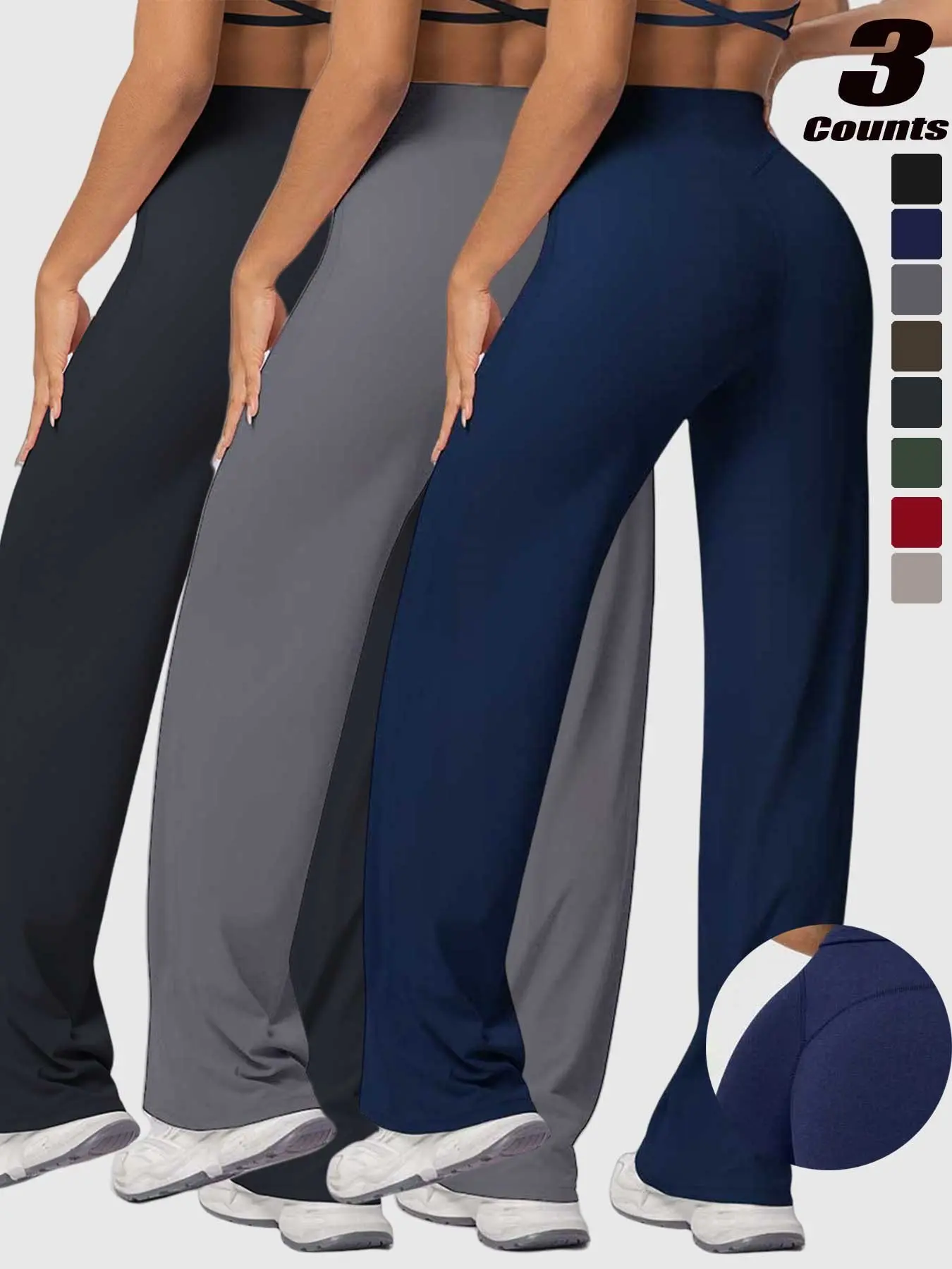 Women's High Waist Wide Leg Yoga Pants, Yoga Training Pants, Peach Butt Long Straight Leg Workout Pilates Fitness Quick-Dry Gym Wear, High Waist Activewear, Athleisure Bottoms, Gym Sportswear Bottoms, Fitness Trousers, Polyester + Elastane