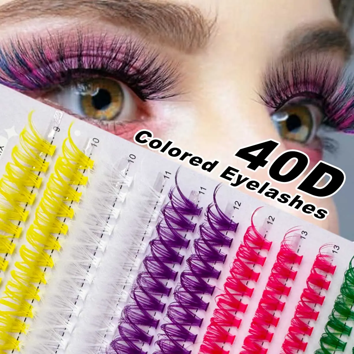280pcs 40D Fluffy Eyelash Clusters, DIY Lash Clusters, Colored False Eyelashes D-Curl 0.07mm Length 9-16mm for daily wear, vacation, Halloween Makeup Eyelash Extensions Set