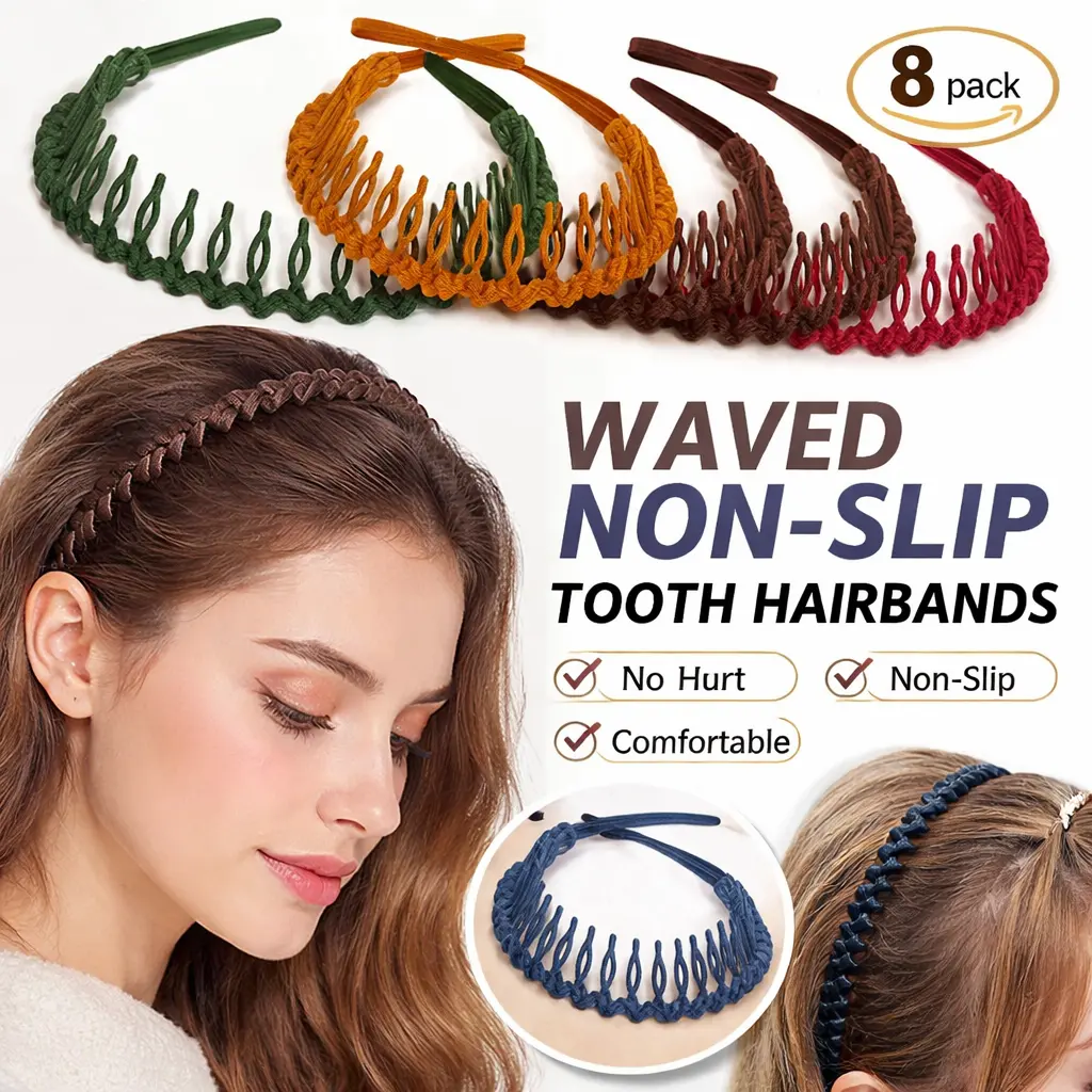 8-Pack Non-Slip Fashion Plastic Headbands with Teeth Comb – Skinny Hair Accessory Bands for Women, Men– Long Teeth Morandi Colors, Secure Grip for Thin and Thick Hair – Lightweight Comfortable Headbands for Daily Wear, Workout, and Styling