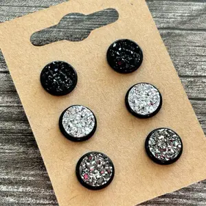 Druzy 10mm Stud Earrings Set of 3 for Women - Metallic Black, Silver, and Dark Silver in Black Studs handmade earring girl accessory pretty stud jewelry everyday occasion earring woman Women's Trendy teen earring bundle ear
