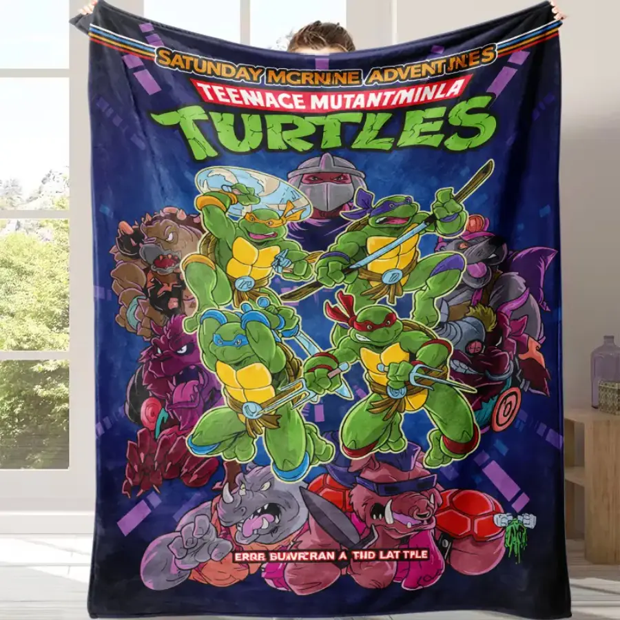 Ninja Turtle Cartoon Flannel Throw Blanket, Soft Cozy Sofa Throw and Bed Blanket for Home Decor, Collectible Style Gift for Friends Parents and Children
