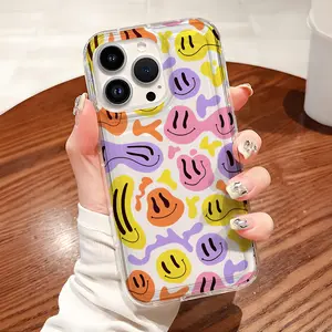 Funny Face Pattern Soft TPU Flexible Full-Body Airbag Shockproof Protection Phone Case , Clear Cover For iPhone 16 15 14 13 12 11 Pro Max Plus Xsmax