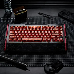 Full 132 Keys Ice Crack Pattern Orange Crystal Keycaps, Cherry Profile Shine Through Jelly Keycaps, Side Printed Transparent Keycaps Fit 60% 75% 100% Mechanical Keyboard