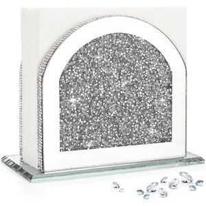 Silver Napkin Holders,Sparkly Crystal Glass Crushed Diamond House Decor for Dining Table, Bling Mirror Vertical Holder with Heavy Base for Kitchen Countertop,Wedding, Anniversary,Elegantes & Morden