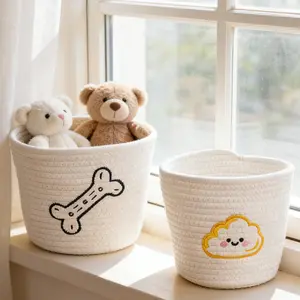 Cartoon Print Sewing Storage Basket, Elegant Pattern Home Decor, Baby Room Toy Organizer, Simple Versatile Desktop Basket, Practical Cute Desk Decoration