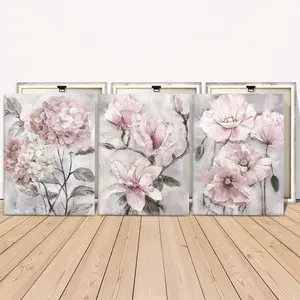 3 Counts Wooden Framed Canvas Painting, Elegant Pink Floral Bloom Images, Exquisite Poster, Perfect Living Room Decoration, Modern Art, Fashion Family Poster, Wall Art Decoration, Waterproof Art, Flower, Artistic