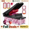 Geedel 4-in-1 BPA-Free ABS Steel+Plastic Kitchen Vegetable Chopper with Container - 4 Blades Option, Smooth Pro Dicer, Cutter, Grater, Fruit Vegetable Slicer, Cabbage Shredder for Salad, Cooked Ham Prep, Father's Day Kitchen Utensil Gift