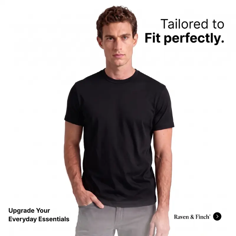 RAVEN & FINCH Top for Men, Solid Color Slim Fit Crew Neck with Shortsleeve Design, Soft and Breathable Combed Cotton Fabric, Tops, Standard