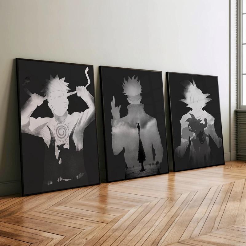 Anime Art, Classic Characters SET of 3 Canvas / Print / Framed, DBZ, Naruto, JJK