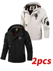 【Two-piece set】 Men's thin windproof outdoor jacket, casual multi-pocket detachable hat, windbreaker, waterproof jacket, waterproof Classic Cargo  Coats TikTokShopHolidayHaul