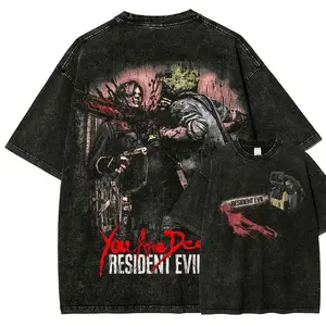 Men's Resident Evil Unisex Fit Round Neck Short-Sleeve Washed Distressed Casual Festive T-Shirt Top 17