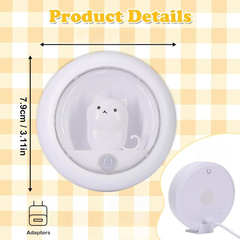 [New deal] - Cat Motion  Night Light, Cute Cat Magnetic LED Rechargeable Lamp with Dimmable, Portable Room Bedroom Bathroom Kitchen Wardrobe Stair Locker Wall Decor Lamp for Kid Teen(White x 2)