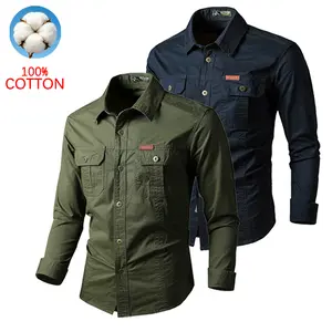 Father's Day Gifts 2 Pack Men's 100% Cotton Long Sleeve Cargo Shirts, High Density Wind Resistant Work Shirts with Chest Pockets, Loose Fit Durable Casual Outdoor Shirts for Men outfit