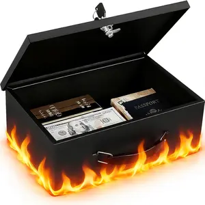 Fireproof Document Box with Key Lock, Small Lock Boxes for Personal Items, Fire and Water Resistance, Fireproof Safe Box for Documents, , Passport, , 12.6'' x 8.3'' x 4.3'' Black