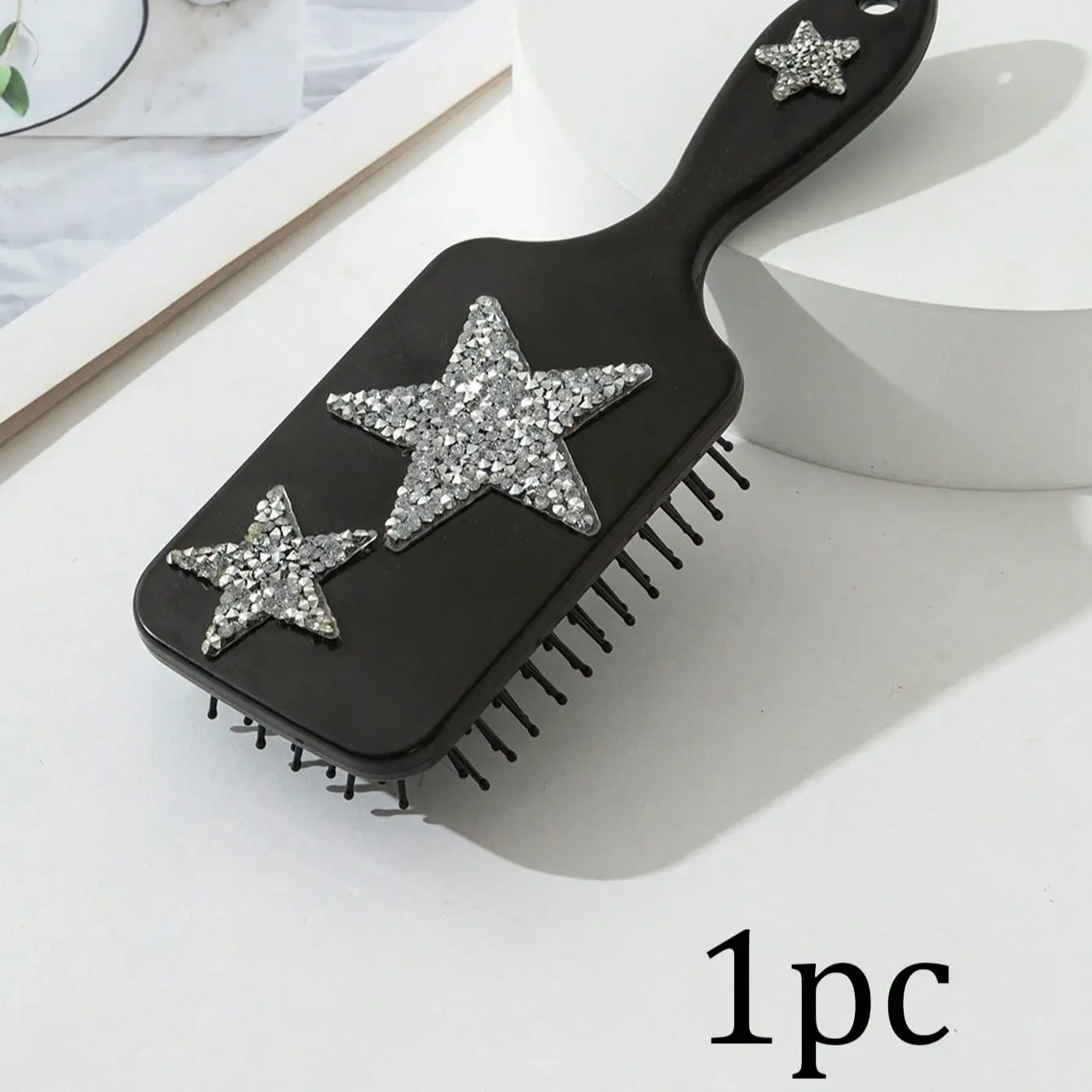Silver Color Star Pattern Hair Pad Comb, Dry Wet Use, Large Plastic Oval Handle, Easy to Detach, Perfect Gift for Women Girls, Hair Styling Tools
