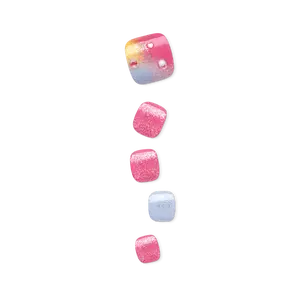 Impress Design No Glue Fake Press On Toenails - Better Days | 3D & Jewel, Multicolor, Short, Square, Pedicure