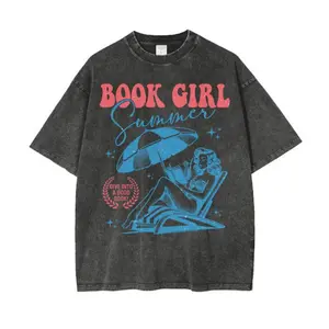 Book Girl Summer Retro T-Shirt, Vintage Beach Book Lover Graphic Tee, Oversized Washed Bookish Top for BookTok, Summer Reading Gift