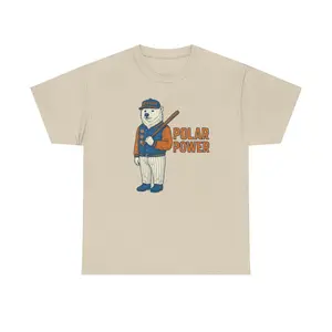 Polar Power Unisex Heavy Cotton Tee, Fun Animal Graphic Shirt, Gift for Baseball Lovers, Casual Wear, Summer Vibes, Eco-Friendly Clothing