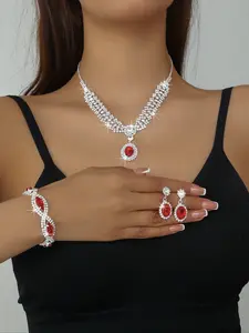 Luxury Bridal Wedding Jewelry Set, Artificial Crystal Necklace Bracelet Earrings Trio, Elegant High-End Accessories for Brides