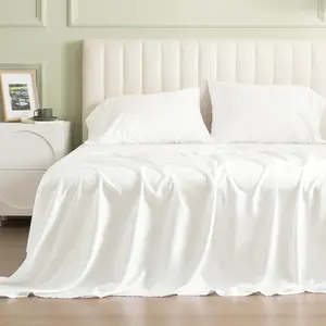 Soft Tencel Lyocell Sheet Set  Size for Hot Sleepers, 4 count Silky and Breathable Eucalyptus Bed Sheets with Deep Pocket, Luxury Bedding Set for  Season, White