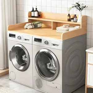 2-Tier Washer Dryer Countertop with 2.75" H Edge Rails, 54" W x 27.55" D Laundry Countertop for Folding Clothes, Washer and Dryer Topper with Non-Slip Pad