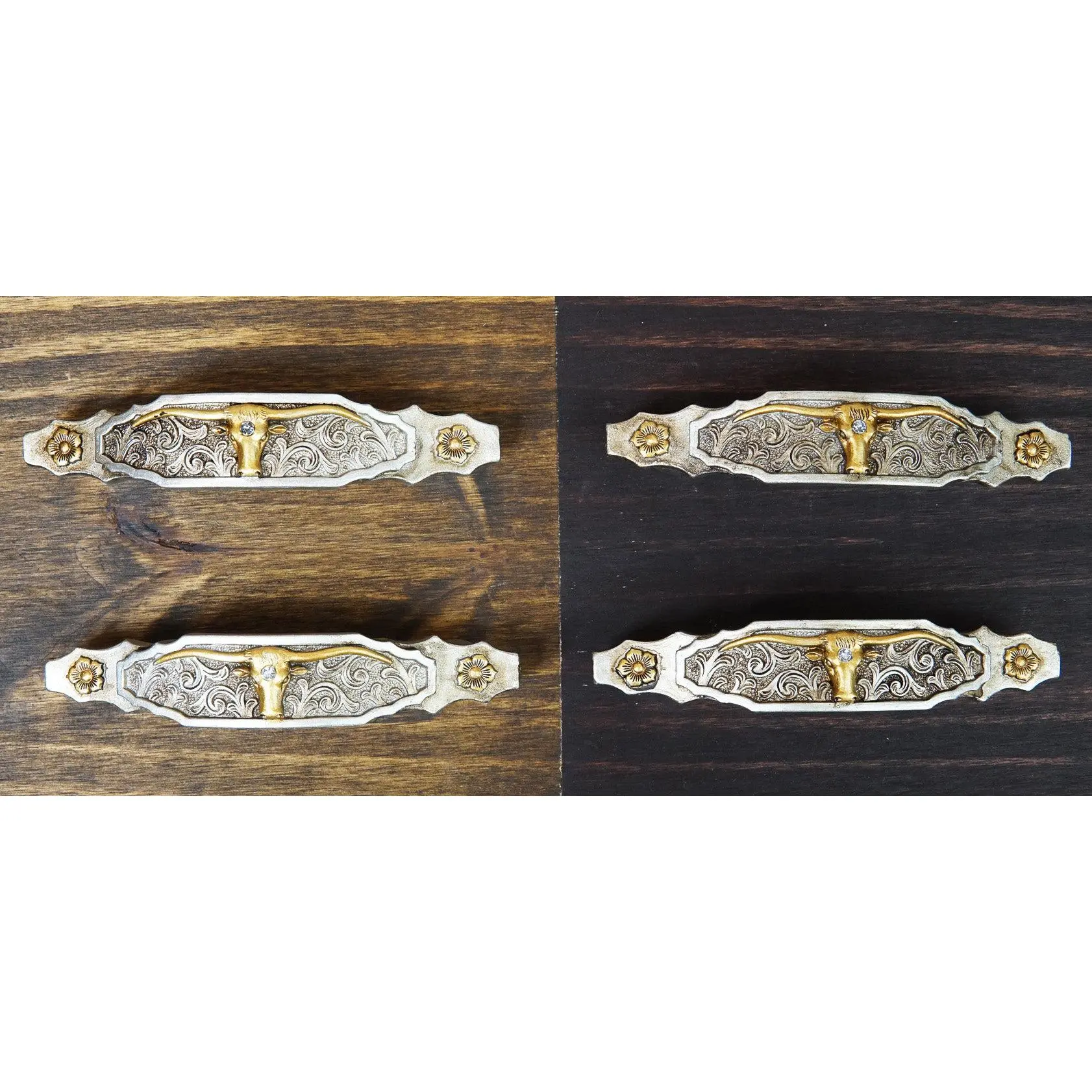 Set Of 4 Western Longhorn Cattle Bull Lace Concho Drawer Cabinet Bar Pulls 6"L