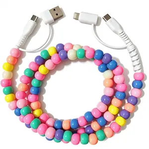 4-in-1 Beaded Charge , Rainbow USB C Data Cord for iPad/ 17-7/Android, 65W PD   -Free / Cord for Galaxy/Pixel//Women/Student (1m/3.3ft)