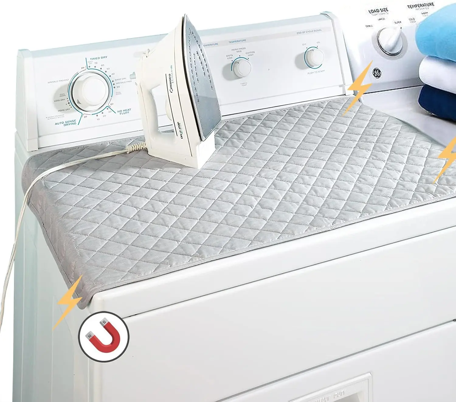 Magnetic Ironing Mat - 33"X18" Grey Ironing Board Alternative, Quilted Heat-Resistant Washer Dryer Pad, Portable Household Accessory