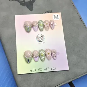 Pure manual wear nail gentle flower wearable white flash diamond exquisite removable nail patch