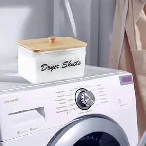 Transparent Storage Box with Bamboo Lid, Ideal for Laundry Room Organization, Includes Dry Paper Holder Label, Modern Style