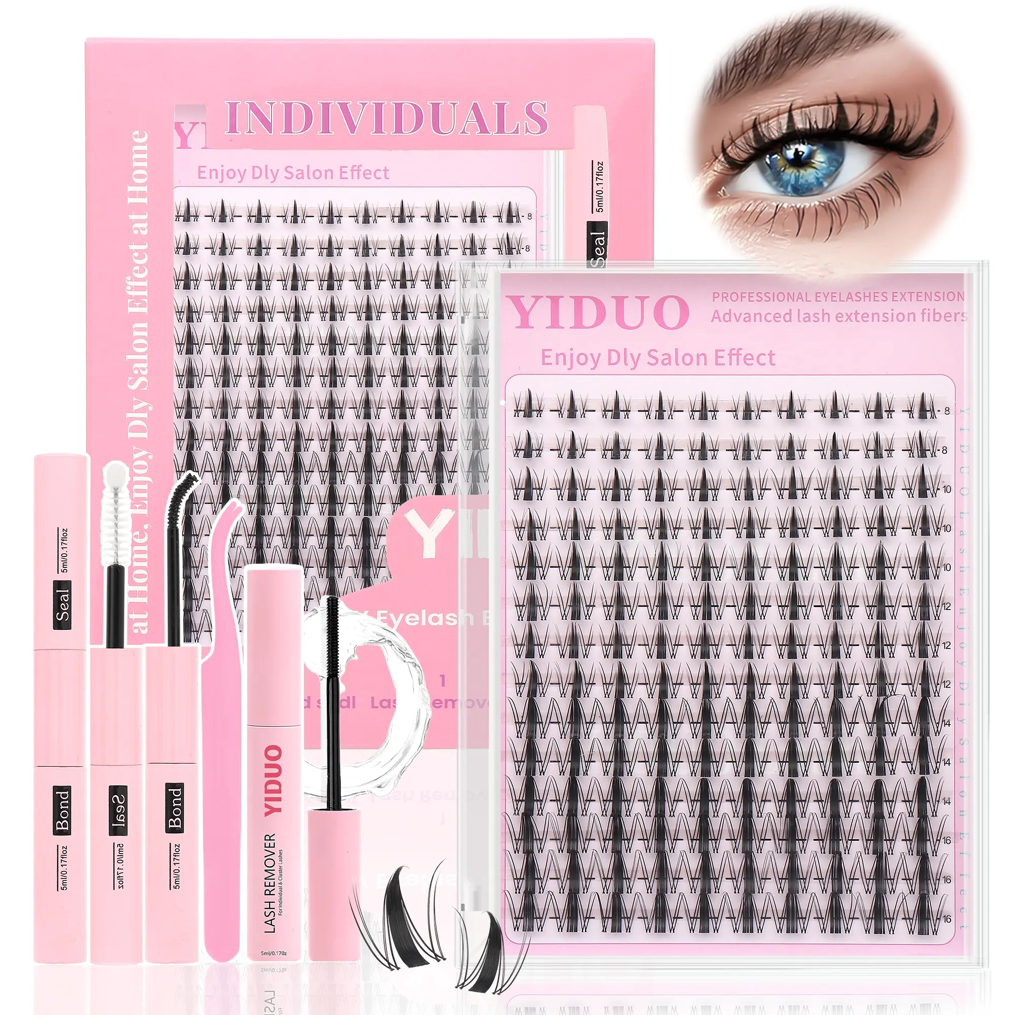 YIDUO Evelash Extension Kit Diy Eyelash Extensions Eyelashes Extensions Kit Featuring Fairy Evelash Clusters (8-16mm),With Lash Bond and Seal,,Lash Remover Lash Tweezers Ldeal For Creating That Manga-Inspired Look, Eyelash Cluster Kit