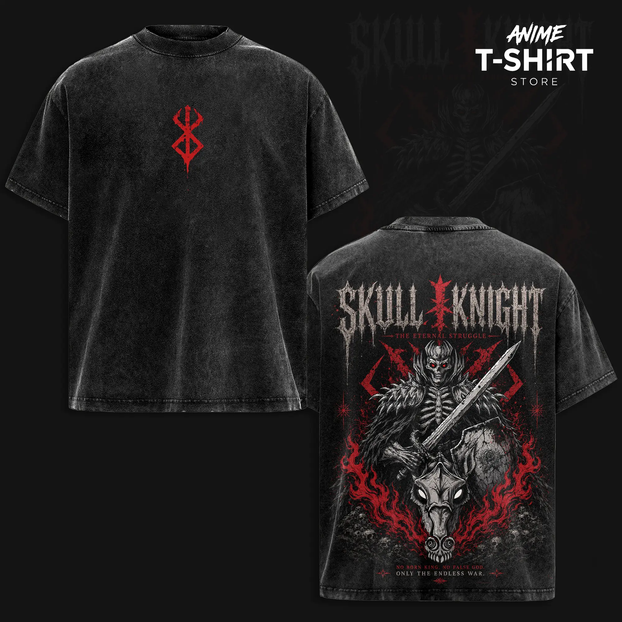 Skull Knight Berserk Vintage Washed T Shirt, Berserk Graphic Tee, Acid Wash Heavyweight Cotton Streetwear Shirt, Dark Fantasy Manga Oversized Tee, Retro Gothic Anime Gift