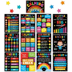 19 count Colorful Calming Corner Posters for Classroom Calm Down Corner Educational Emotion Posters Feeling Management Mental  Posters  to School Bulletin Board Wall Decor for School Office