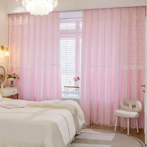 French Romantic Lace Curtains, Double Layer Light Blocking Finished Drapes, Fashionable Hole Punch Window Treatments for Living Room
